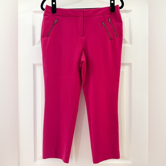 Worthington Flat Front Cropped Dress Pants Fuchsia Pink Zipper Detail sz 6 - Picture 2 of 7
